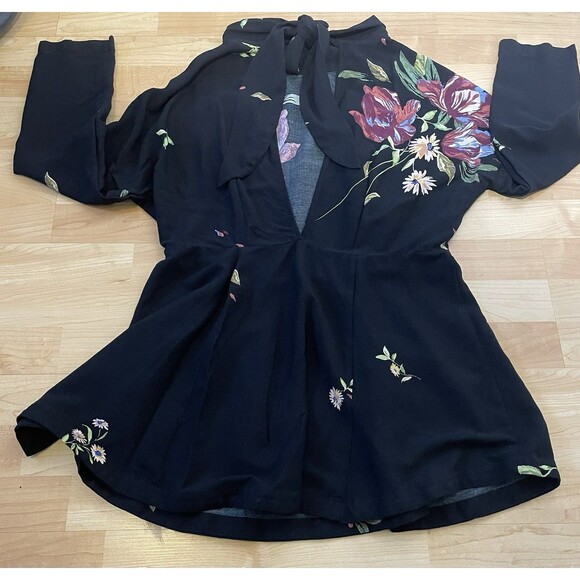 Free People Gemma Black Floral Mini Dress Size Medium - Picture 7 of 11